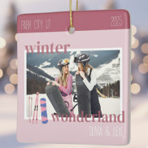 Cute Pink Winter Ski Theme Keepsake Photo 