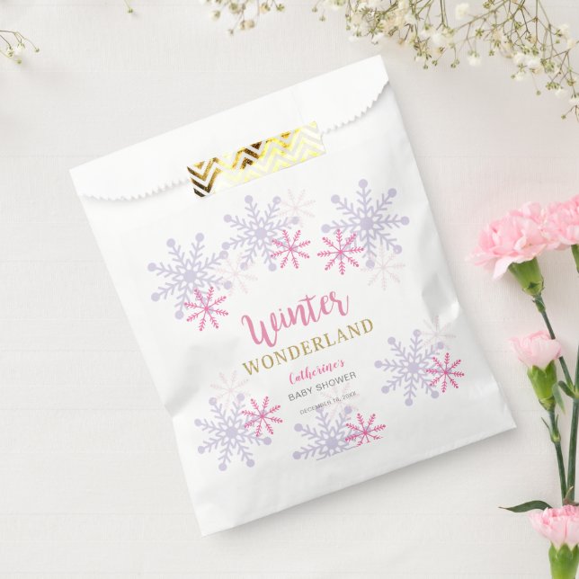 Cute Pink Winter Wonderland Baby Shower Snowflakes Favour Bag (Sealed)