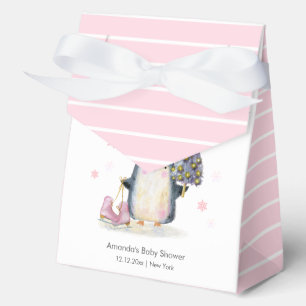 Cute Pink Winter Woodland Penguin Baby Shower Favor Box
