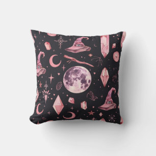 Cute Pink Witchy Throw Pillow
