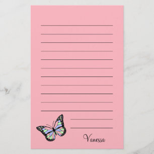 Cute Pink with Black Script and Butterfly Stationery