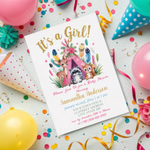 Cute Pink Woodland Animals Boho Girl Baby Shower 