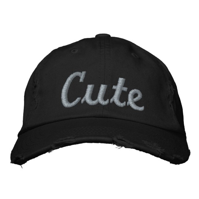 Cute Pink Word Print Embroidered Hat (Front)