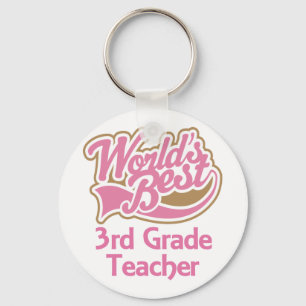 Cute Pink Worlds Best 3rd Grade Teacher Keychain