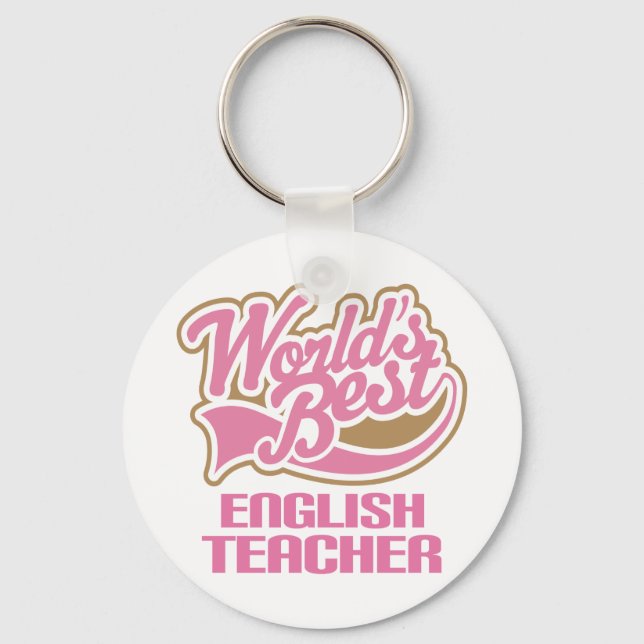 Cute Pink Worlds Best English Teacher Keychain (Front)