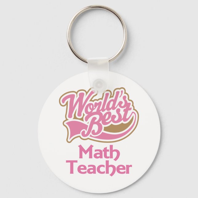 Cute Pink Worlds Best Math Teacher Keychain (Front)