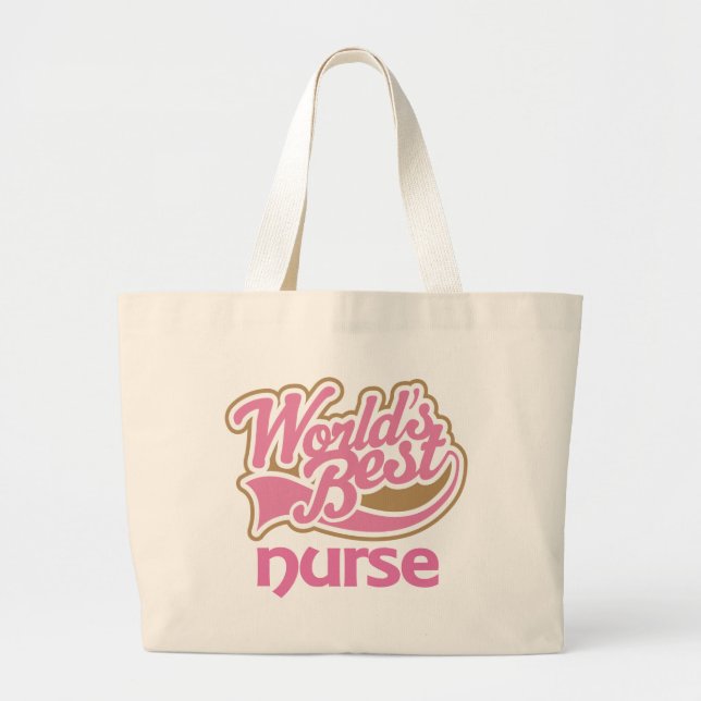 Cute Pink Worlds Best Nurse Large Tote Bag (Front)