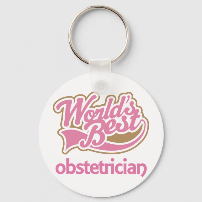 Cute Pink Worlds Best Obstetrician Keychain (Front)