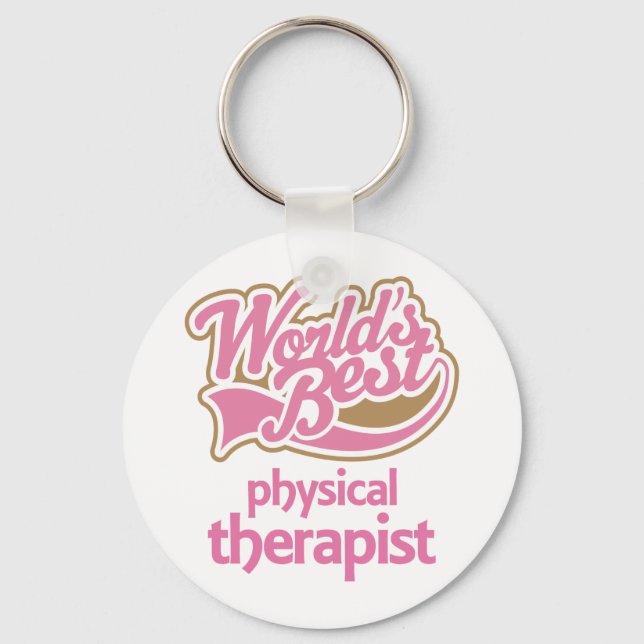 Cute Pink Worlds Best Physical Therapist Keychain (Front)