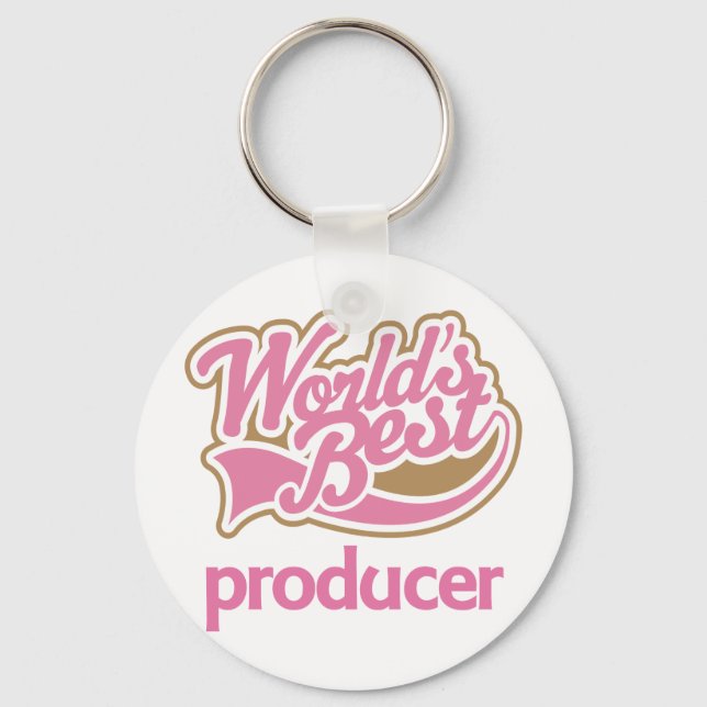 Cute Pink Worlds Best Producer Keychain (Front)