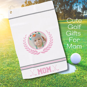 Cute Pink Wreath Photo Mom Golf Towel