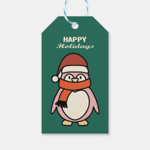 cute pink xmas penguin happy holidays celebration gift tags