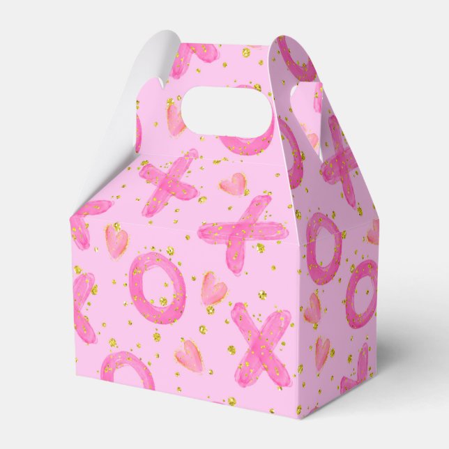 Cute Pink XOXO Hugs and Kisses Valentines Favor Box (Front Side)