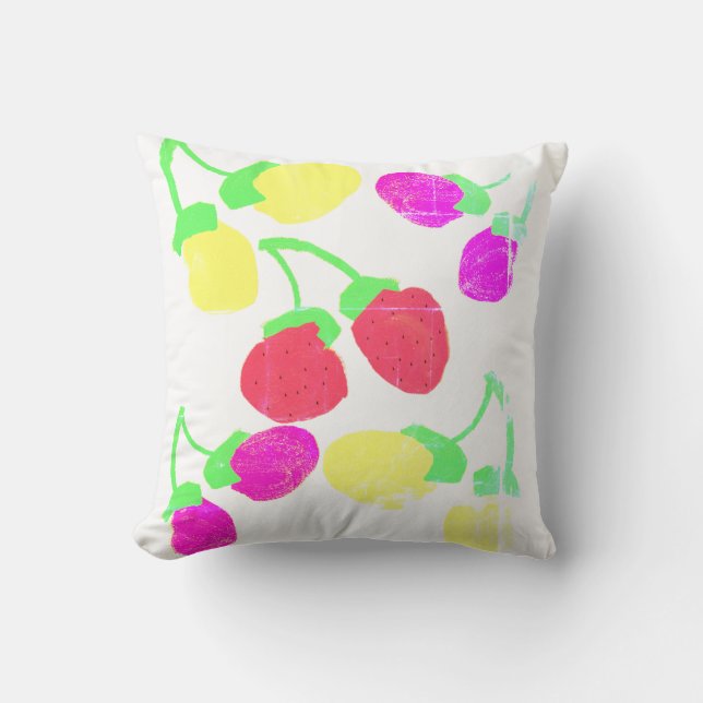 Cute Pink Yellow Berries Throw Pillow Cushion (Front)