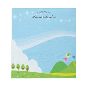 Cute Pink Yellow Blue Bird Personalized Notepad