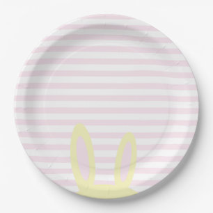 Cute Pink & Yellow Bunny Ears Easter Paper Plate