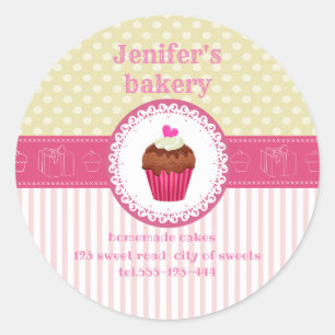 Cute pink yellow cupcake homemade bakery classic round sticker