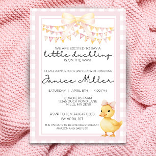 Cute Pink & Yellow Duckling Baby Shower Invitation