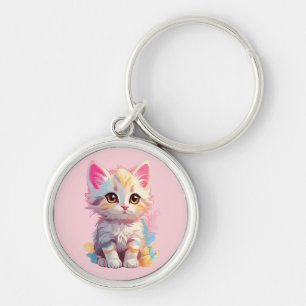 Cute Pink Yellow Kawaii Kitten Keychain