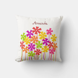 Cute pink yellow orange simple flower drawing name throw pillow