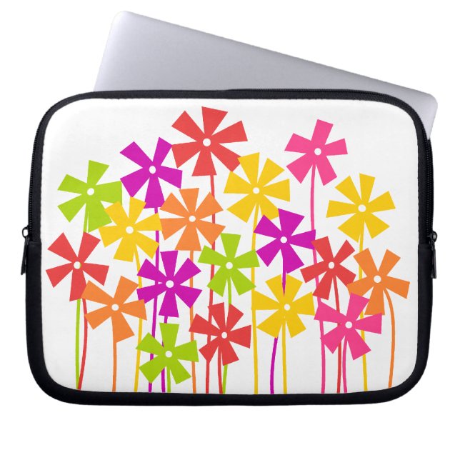 Cute pink yellow orange simple flowers drawing  laptop sleeve (Front)