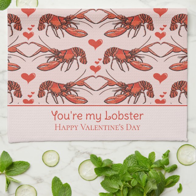 Cute Pink You're My Lobster Valentine's Day Kitchen Towel (Folded)