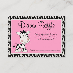 Cute Pink Zebra Baby Shower Diaper Raffle Enclosure Card
