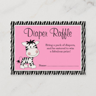 Cute Pink Zebra Baby Shower Diaper Raffle Enclosure Card