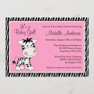 Cute Pink Zebra Baby Shower Invitations