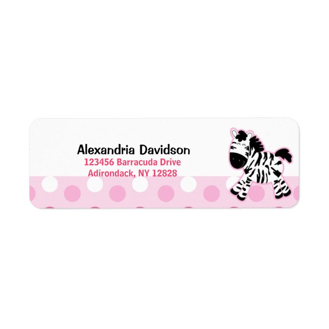 Cute Pink Zebra Custom Address Labels (Front)