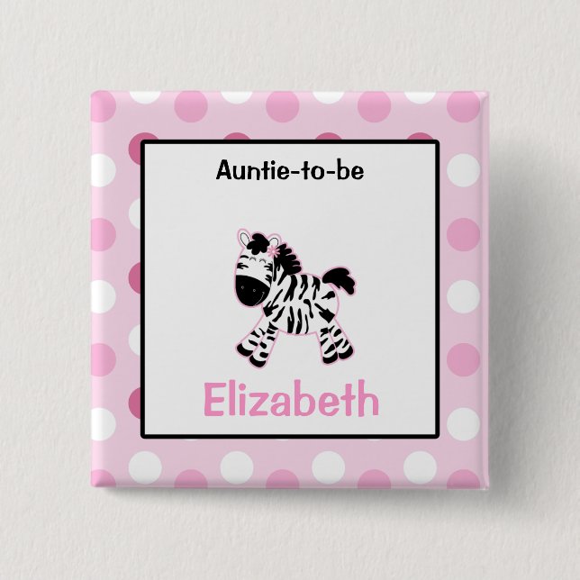 Cute Pink Zebra Customized name tag Button (Front)