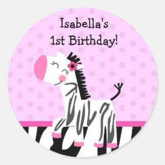 Cute Pink Zebra Favour Stickers