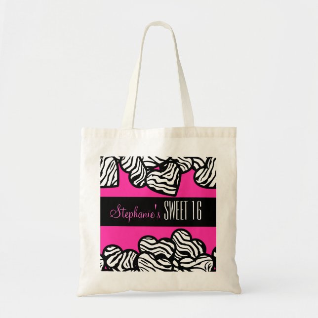 Cute Pink zebra heart Sweet 16 Birthday Tote bag (Front)