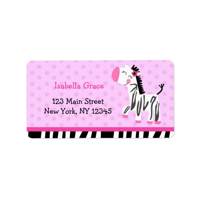 Cute Pink Zebra Return Address Labels (Front)
