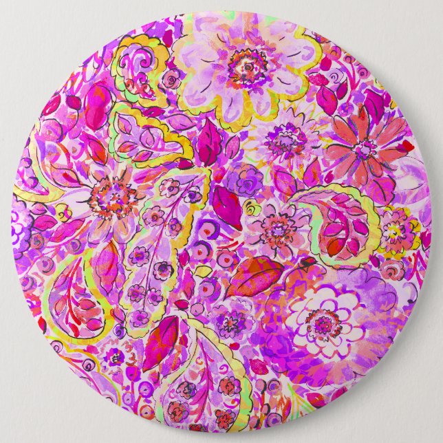 Cute pinky abstract flowers 6 inch round button (Front)