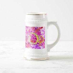 Cute pinky abstract flowers beer stein