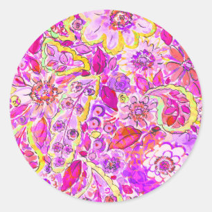 Cute pinky abstract flowers classic round sticker