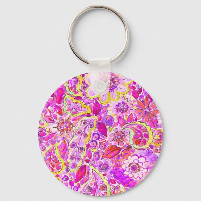 Cute pinky abstract flowers keychain (Front)