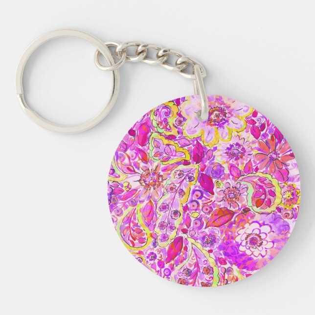 Cute pinky abstract flowers keychain (Front)