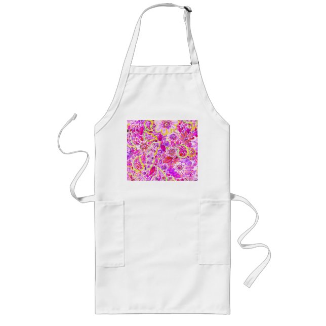 Cute pinky abstract flowers long apron (Front)