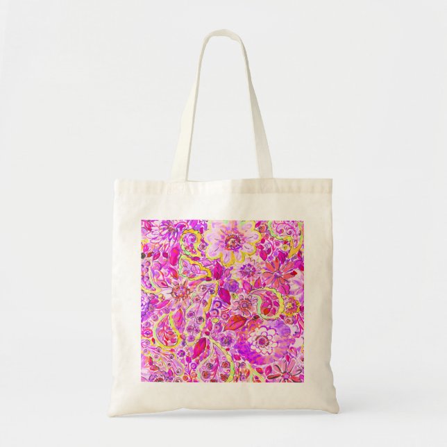 Cute pinky abstract flowers tote bag (Front)