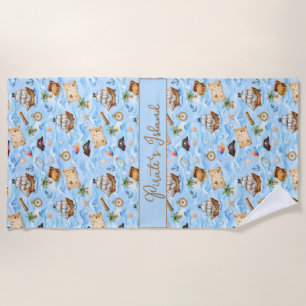 Cute Pirate Adventure Pattern  Beach Towel