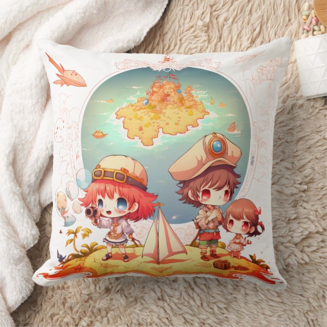 Cute Pirate Adventure Throw Pillow (Blanket)