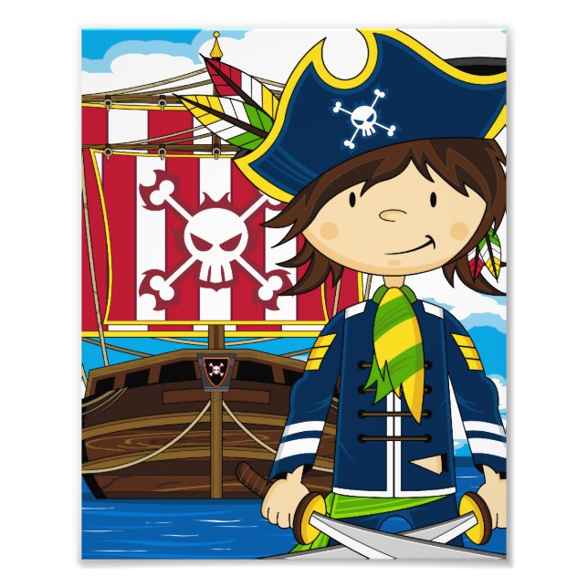 Cute Pirate and Ship Photo Print (Front)