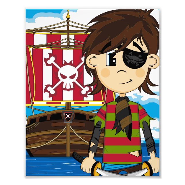 Cute Pirate and Ship Photo Print (Front)