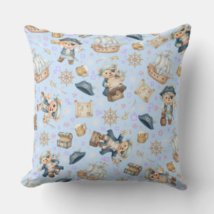 Cute Pirate Bear Seamless Pattern Throw Pillow