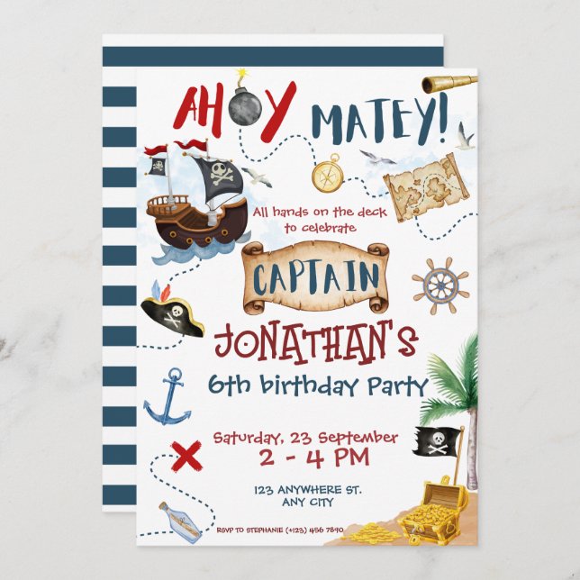 Cute Pirate Birthday  Invitation (Front/Back)