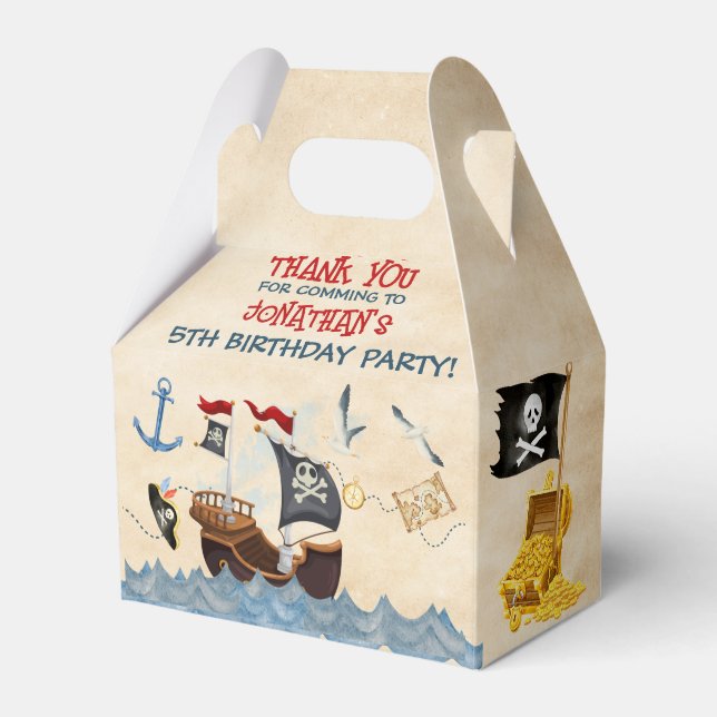 Cute Pirate Birthday Parchment watercolor Favor Box (Front Side)