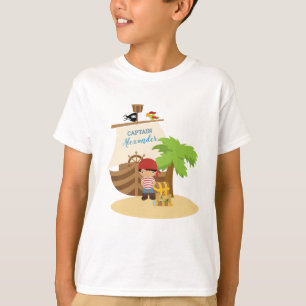 Cute Pirate Boy & A Big Ship Custom Name T-Shirt