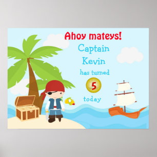 Cute Pirate Boy Birthday Party Poster